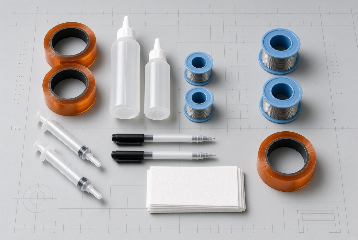 Adhesives, solder, flux and workshop supplies